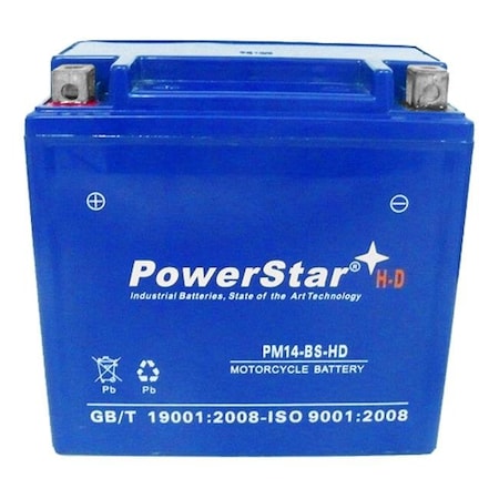 Powerstar PowerStar PM14-BS-HD-020 Heavy Duty New Replacement Battery for 07 Early Ducati 1098 S Tricolore PM14-BS-HD-020